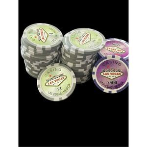 Las Vegas Casino Chips - Green 30, Purple 10, Red 10, Yellow 10